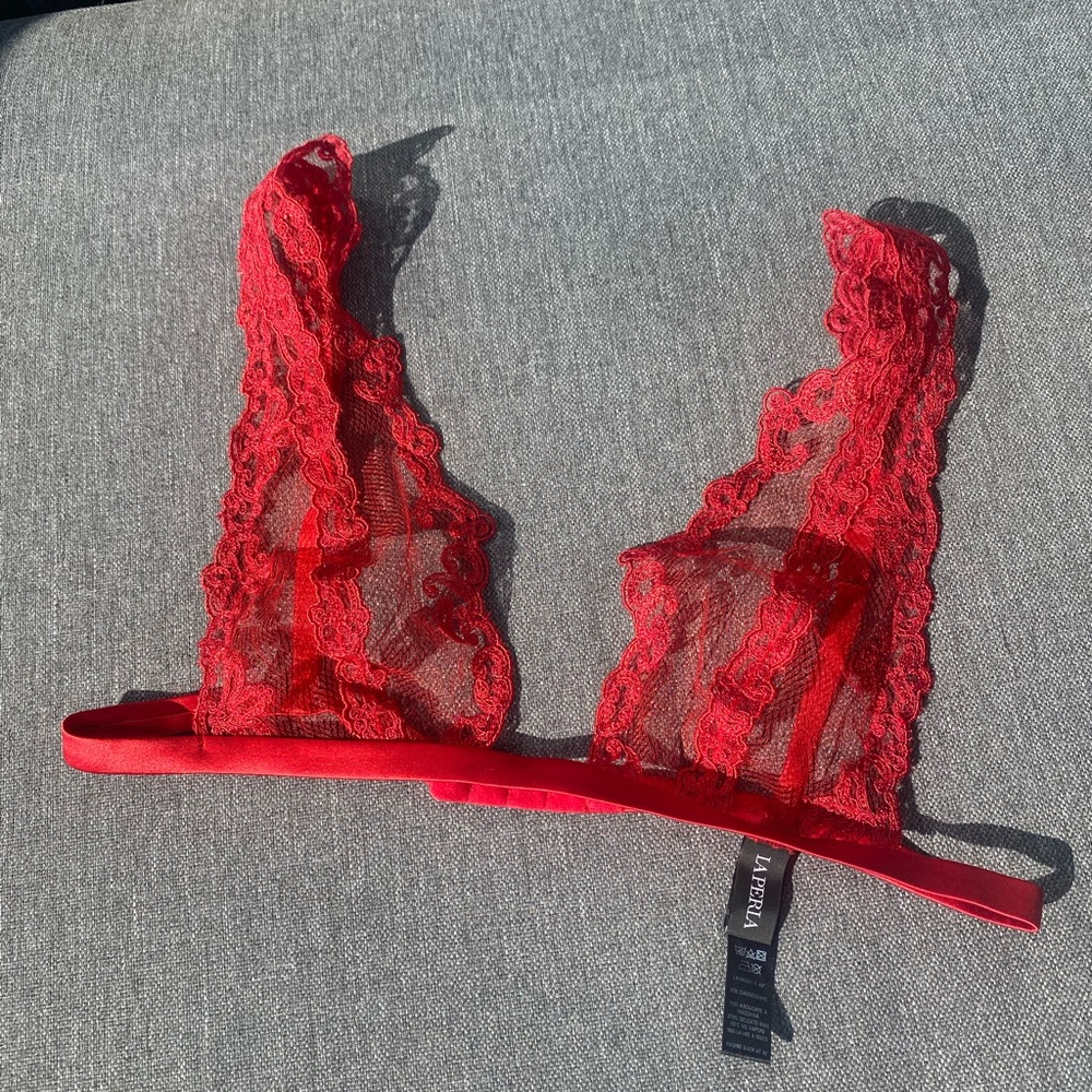 La Perla Red Sheer Lace Triangle Bralette